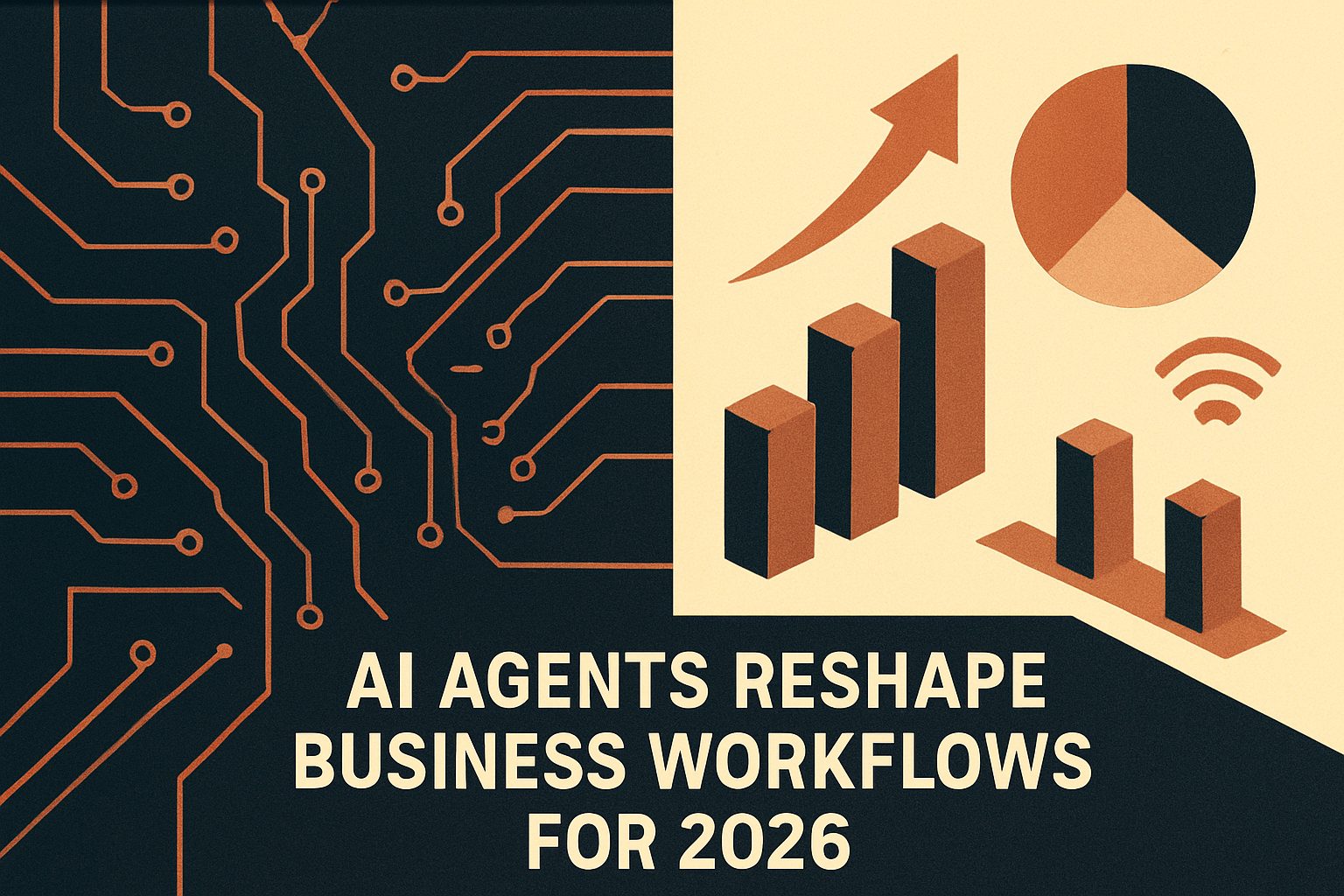 Abstract editorial illustration for: AI Agents Reshape Business Workflows for 2026