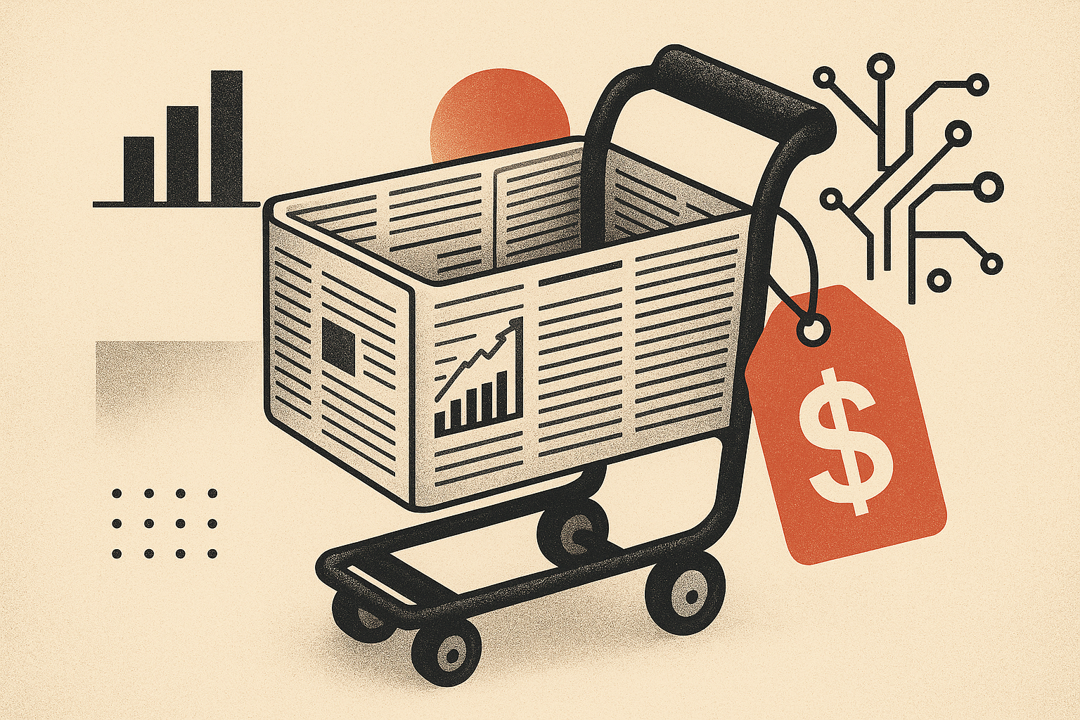 Abstract editorial illustration for: AI-Driven Product Data Management for Ecommerce Success