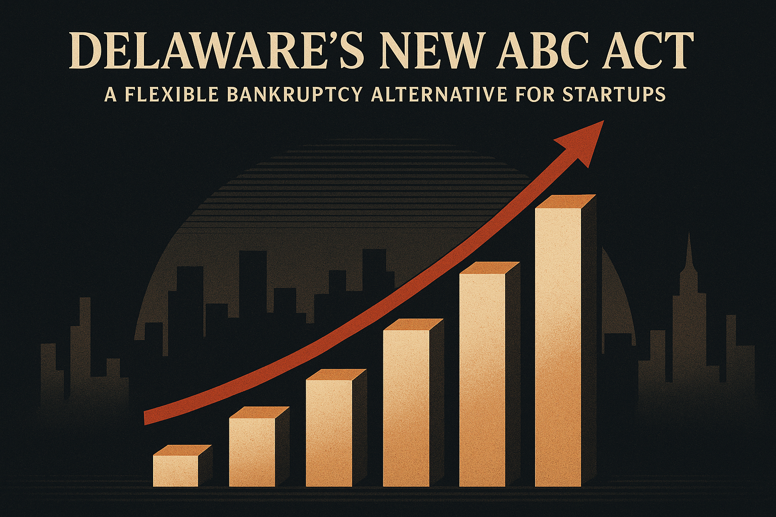 Abstract editorial illustration for: Delaware’s New ABC Act: A Flexible Bankruptcy Alternative for Startups