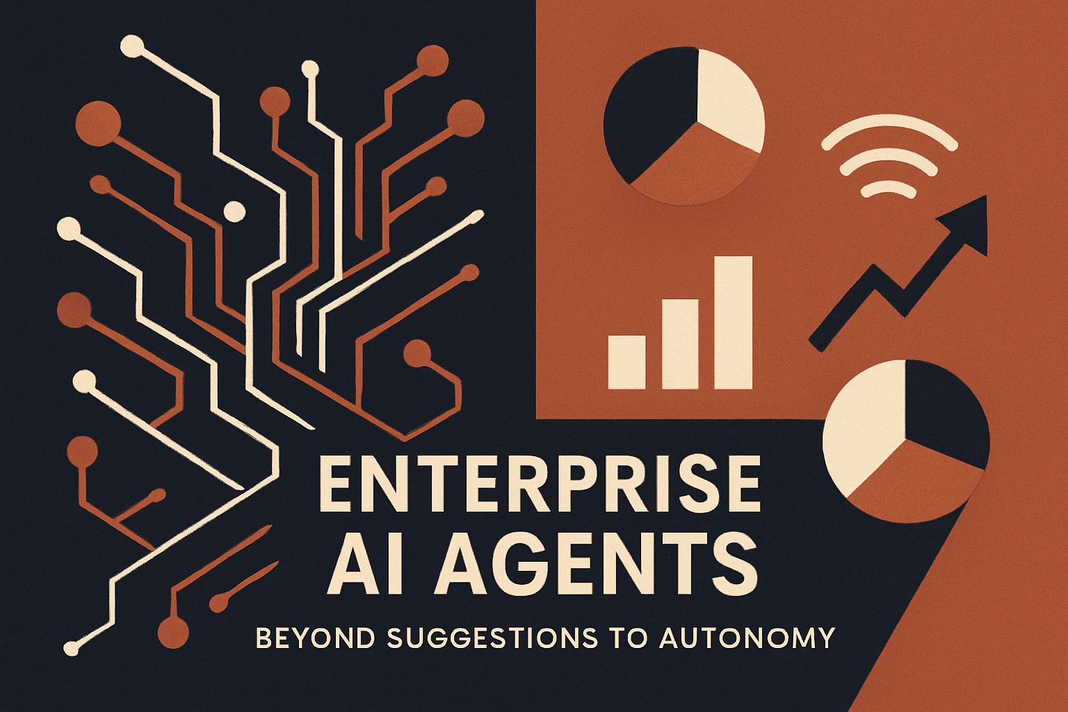 Abstract editorial illustration for: Enterprise AI Agents: Beyond Suggestions to Autonomy