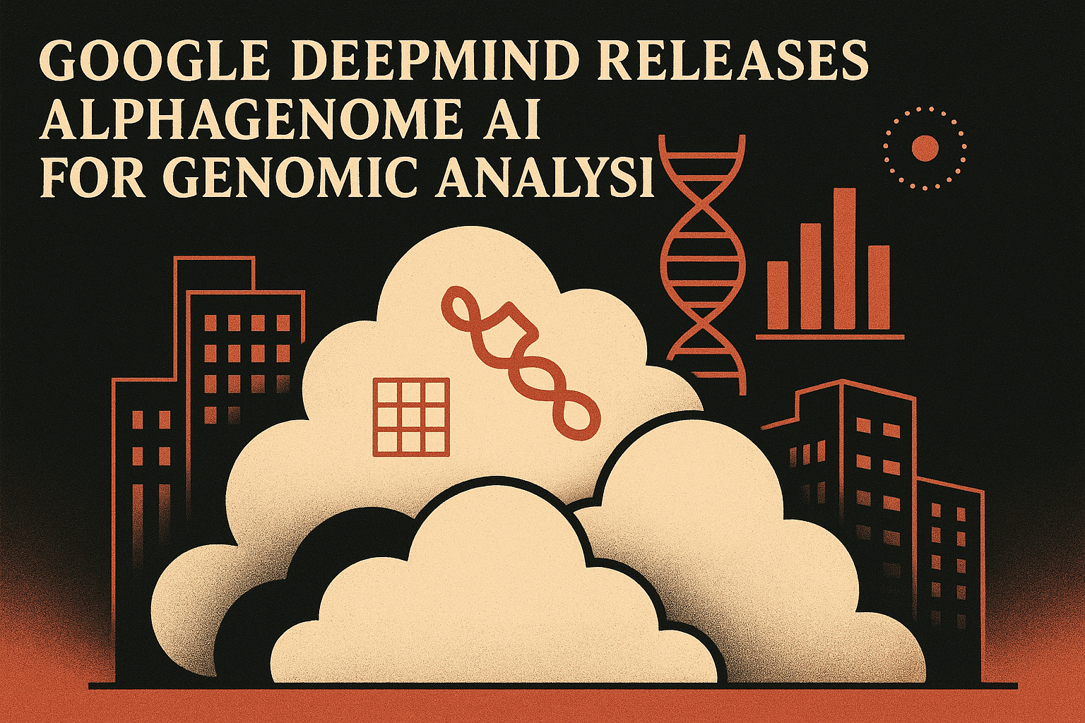 Abstract editorial illustration for: Google DeepMind Releases AlphaGenome AI for Genomic Analysis