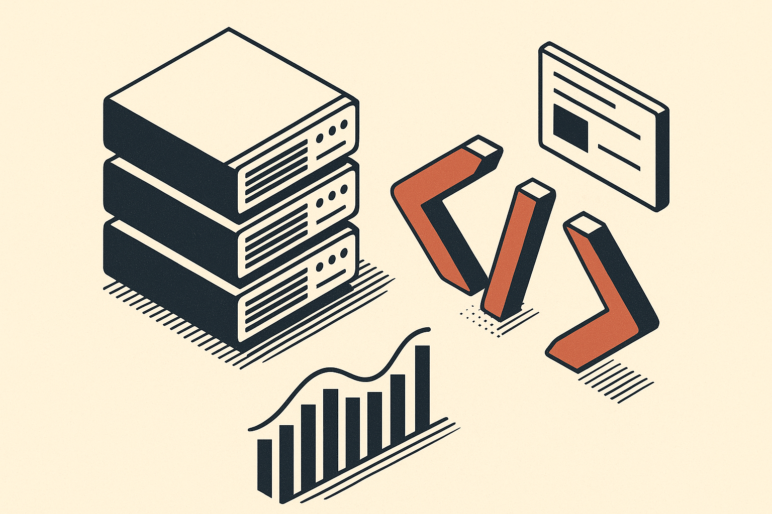 Abstract editorial illustration for: New JavaScript Framework Features for Faster Web Development