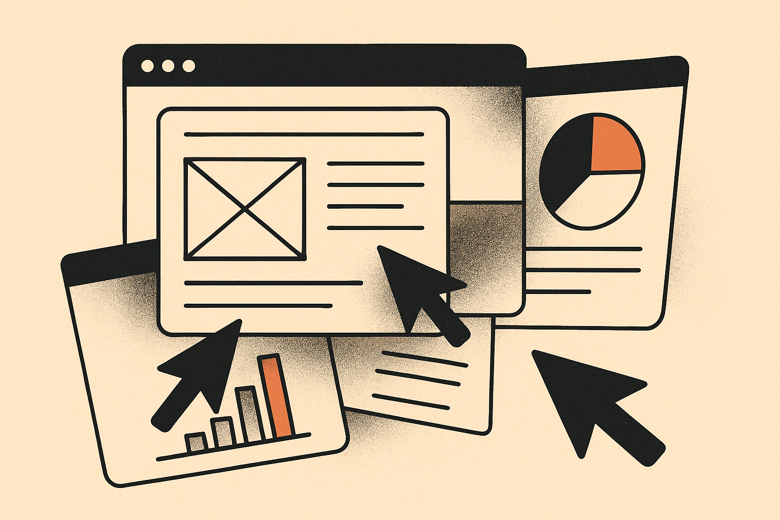 Abstract editorial illustration for: Product Development: From Idea to Market Launch Explained