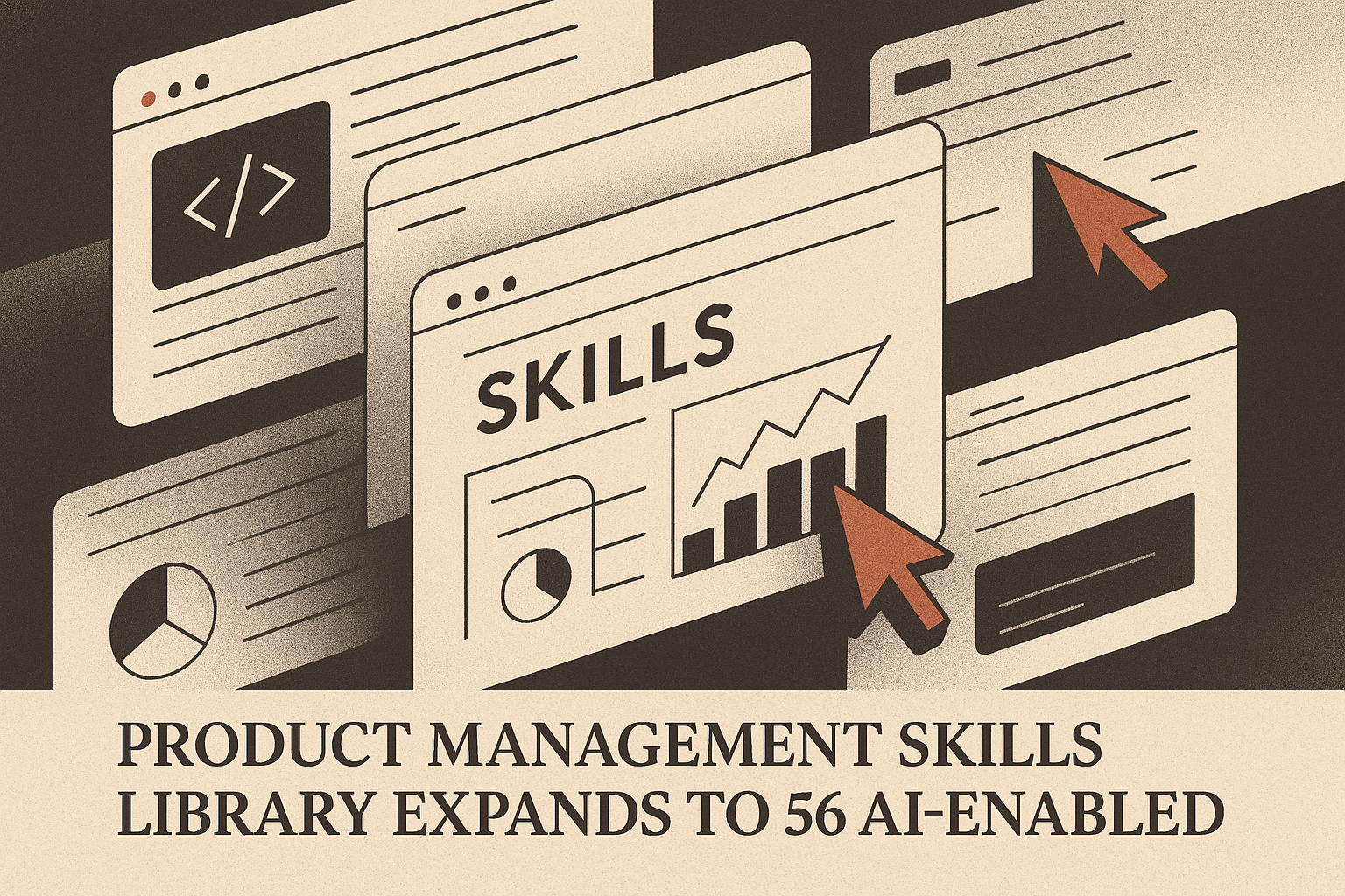 Abstract editorial illustration for: Product Management Skills Library Expands to 56 AI-Enabled Skills