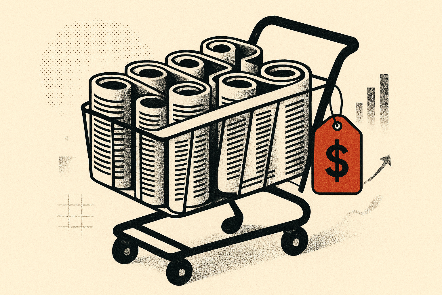 Abstract editorial illustration for: Shopify Staff Releases New Guides on AI, AR, Marketing & Operations